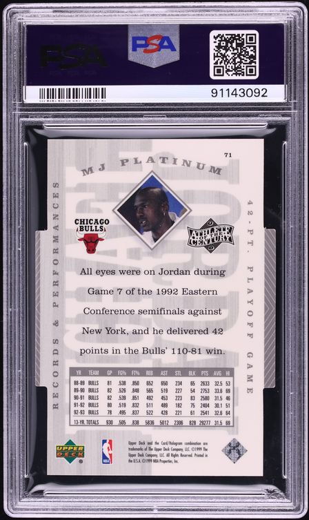 1999 Upper Deck Athlete Of The Century Platinum Michael Jordan 1/1 #71 PSA 9 MINT