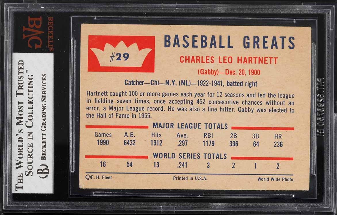 1960 Fleer Gabby Hartnett #29 BVG 3.5 VG+
