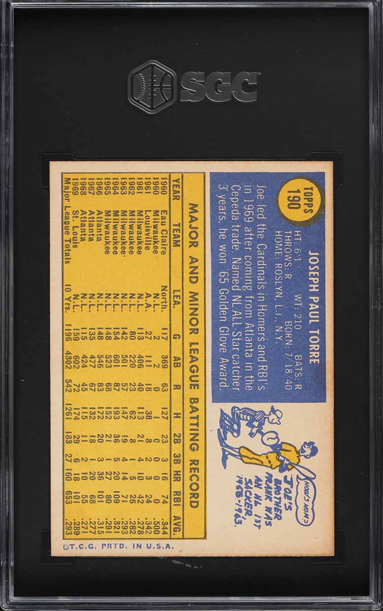 1970 Topps Joe Torre #190 SGC 6 EXMT
