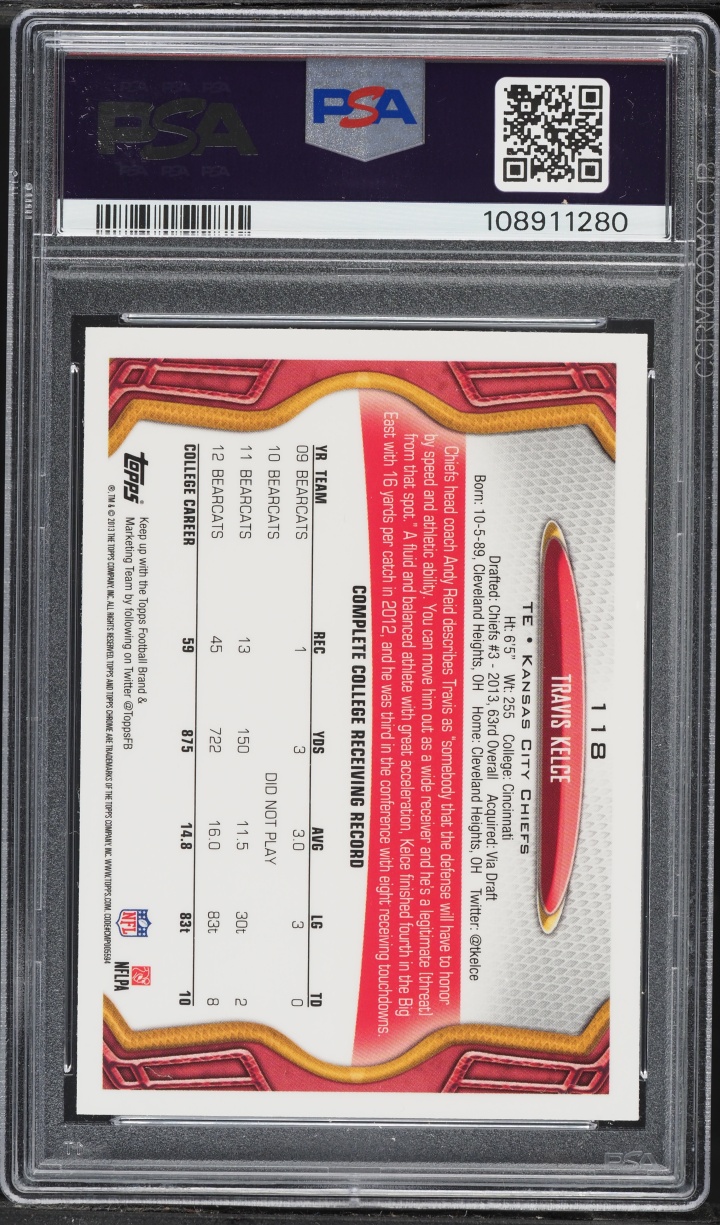 2013 Topps Chrome Travis Kelce ROOKIE #118 PSA 9 MINT