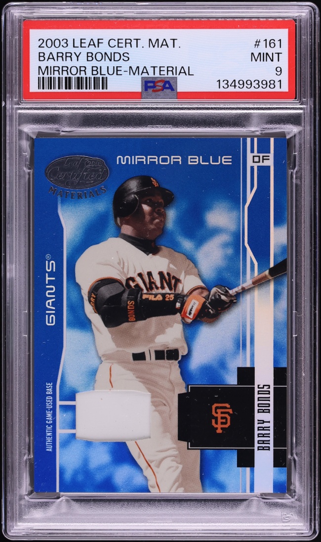 2003 Leaf Certified Materials Mirror Blue Barry Bonds PATCH /100 #161 PSA 9 MINT