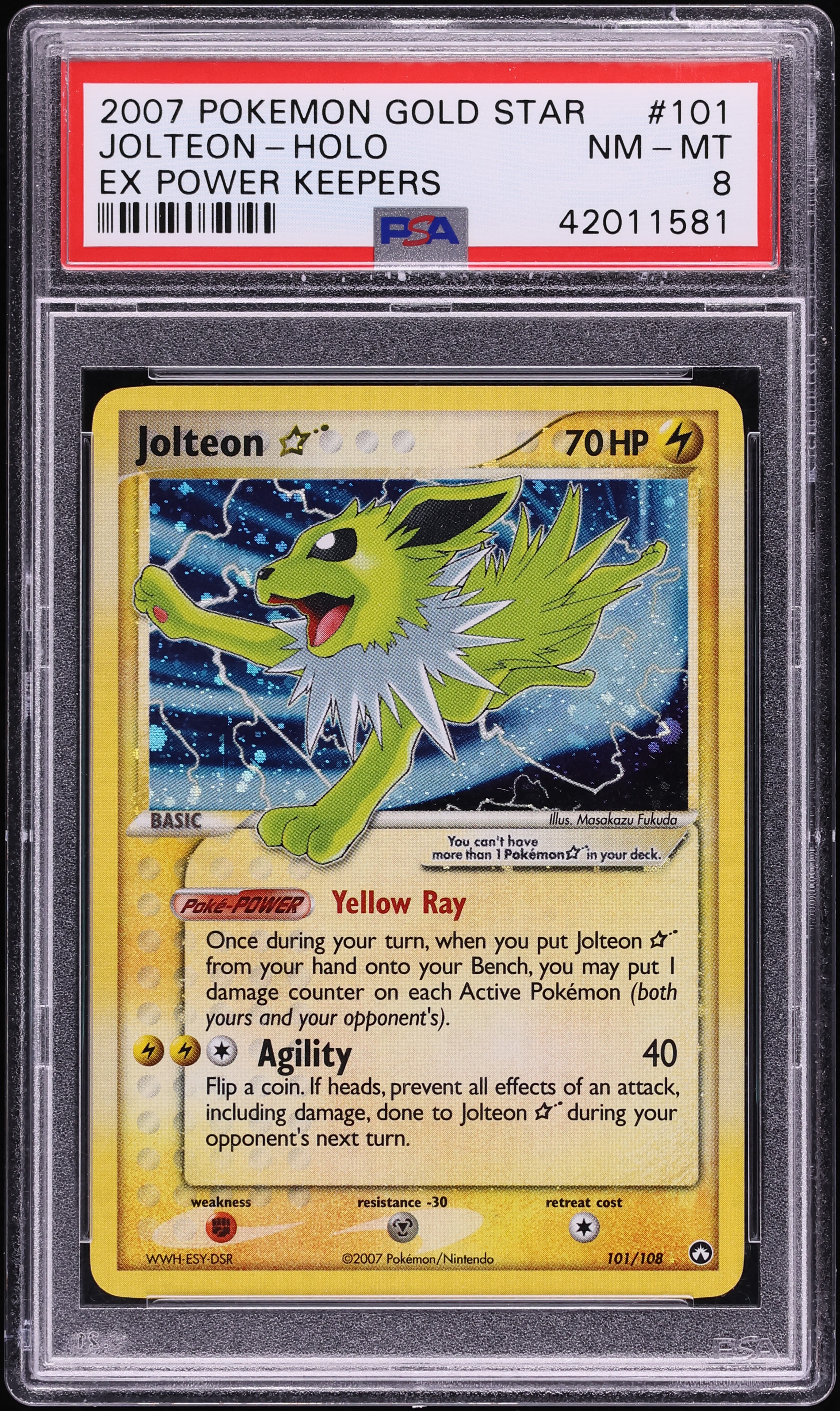 2007 Pokemon EX Power Keepers Holo Jolteon Gold Star #101 PSA 8 NM-MT