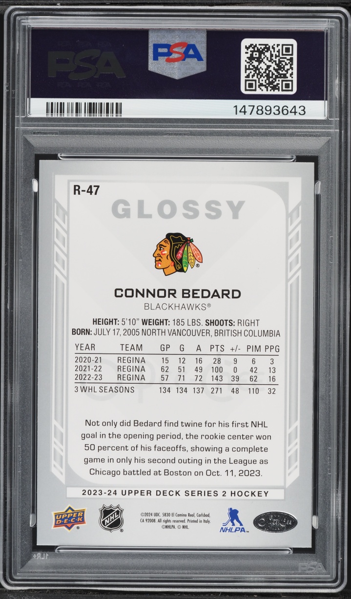 2023 Upper Deck O-Pee-Chee Glossy Connor Bedard ROOKIE #R47 PSA 8 NM-MT