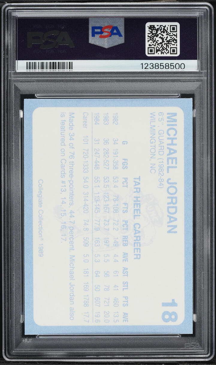 1989 Collegiate Collection North Carolina Michael Jordan #18 PSA 10 GEM MINT