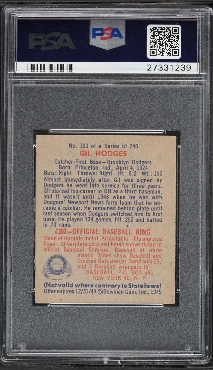 1949 Bowman Gil Hodges Rookie #100 PSA 6 EXMT
