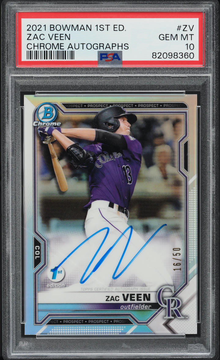 2021 Bowman Chrome 1st Edition Zac Veen PROSPECT AUTO /50 #BFEA-ZV PSA 10 GEM MINT