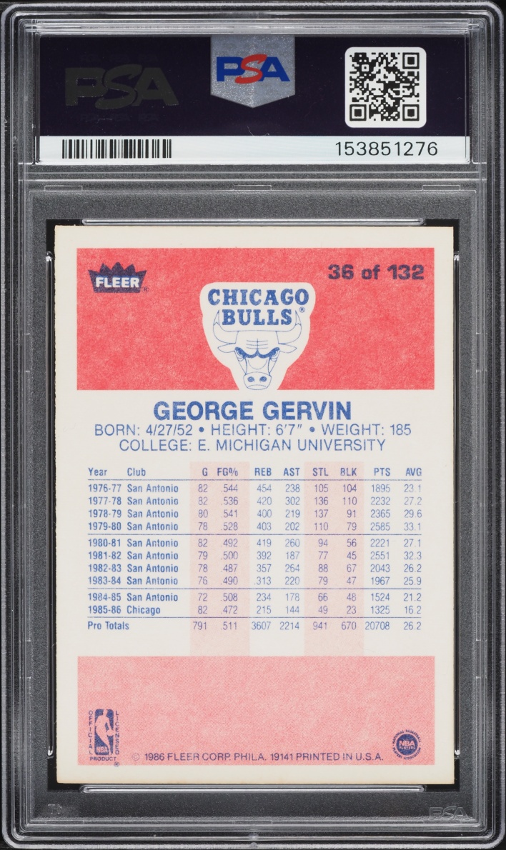 1986 Fleer Basketball George Gervin #36 PSA 7 NRMT