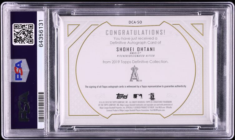 2019 Topps Definitive Collection Shohei Ohtani AUTO /5 #DCA-SO PSA 9 MINT
