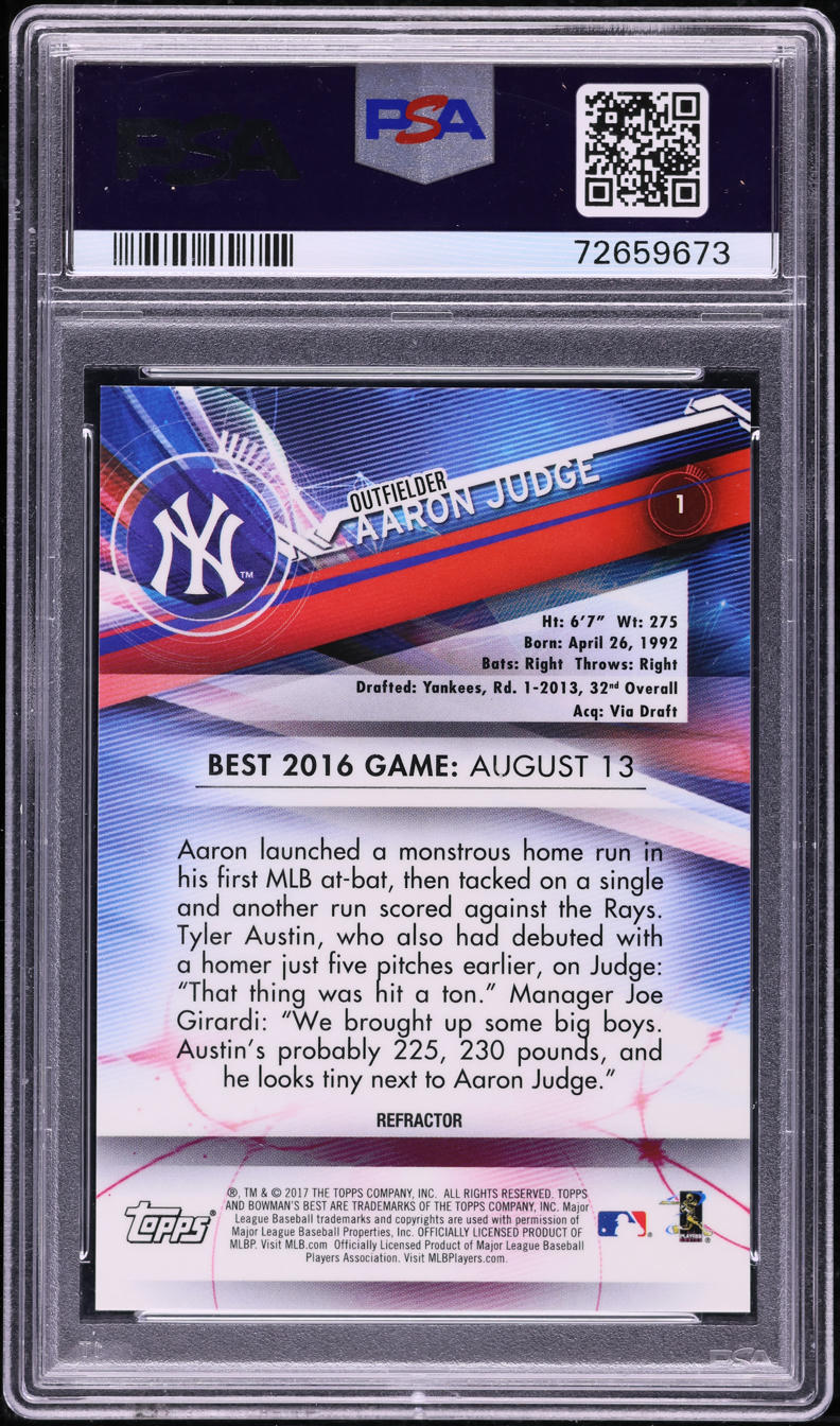 2017 Bowman's Best Green Refractor Aaron Judge ROOKIE /99 #1 PSA 10 GEM MINT