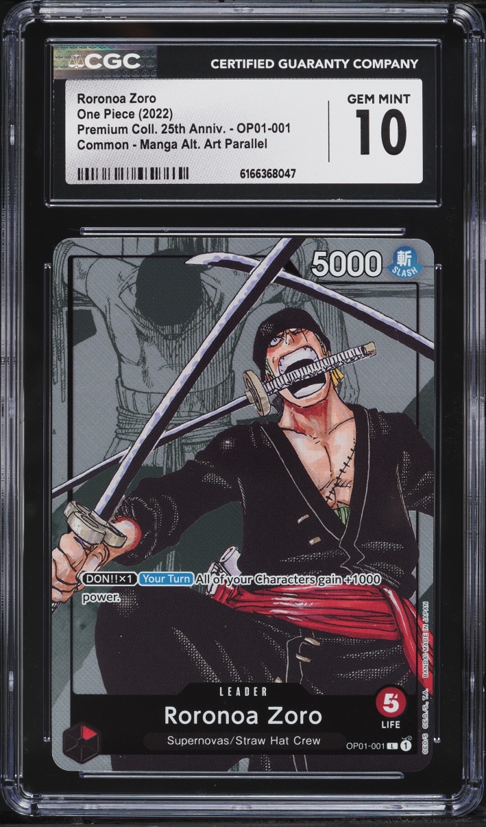 2022 One Piece Premium Coll. 25th Anniversary Manga Art Leader Roronoa Zoro #OP01-001 CGC 10