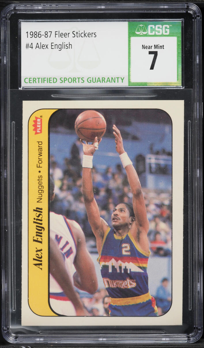 1986 Fleer Sticker Alex English #4 CSG 7 NRMT