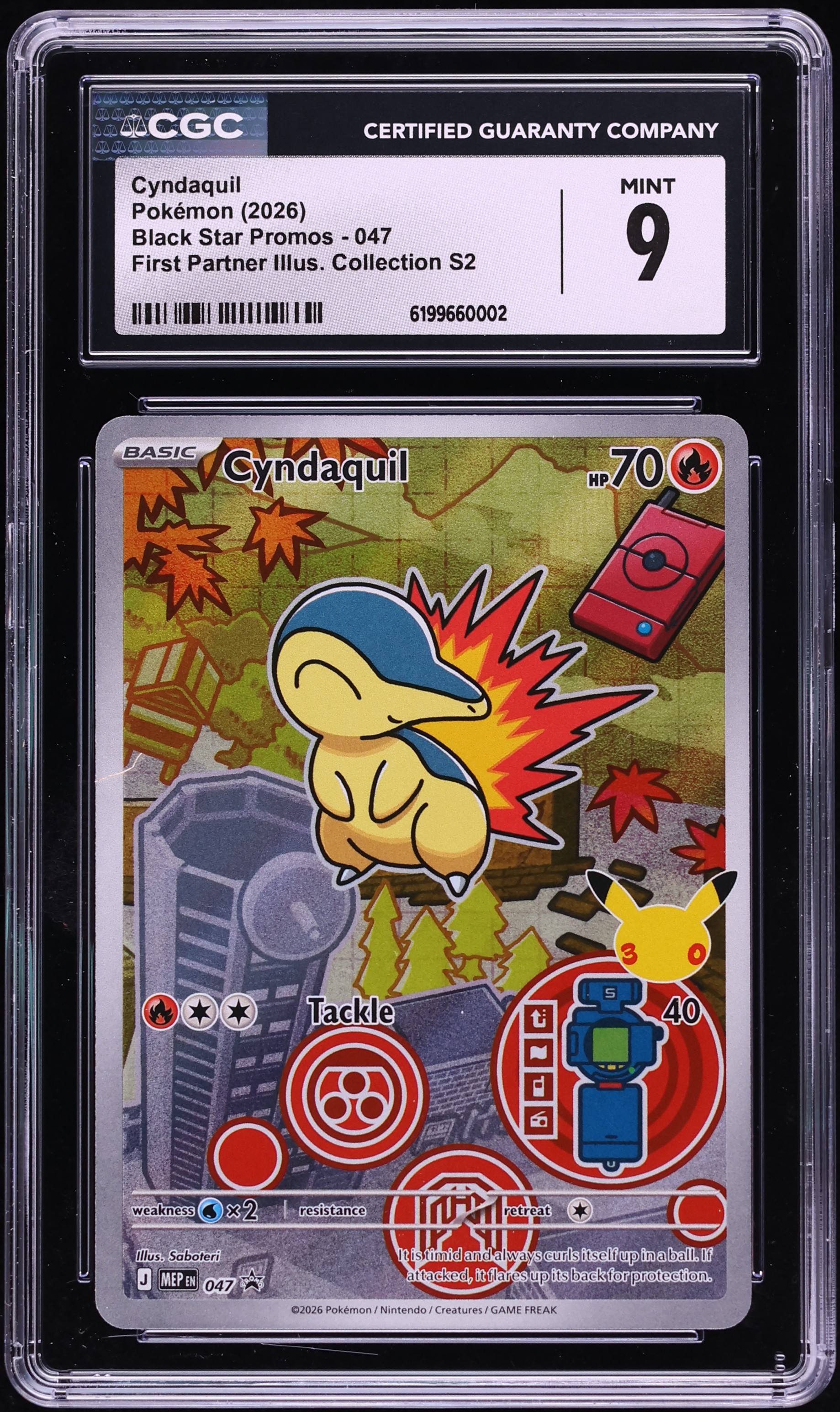 2026 Pokemon Mega Promo First Partner Illustration S2 Full Art Cyndaquil #47 CGC 9 MINT