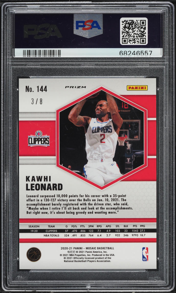2020 Panini Mosaic Black Gold Choice Kawhi Leonard /8 #144 PSA 10 GEM MINT