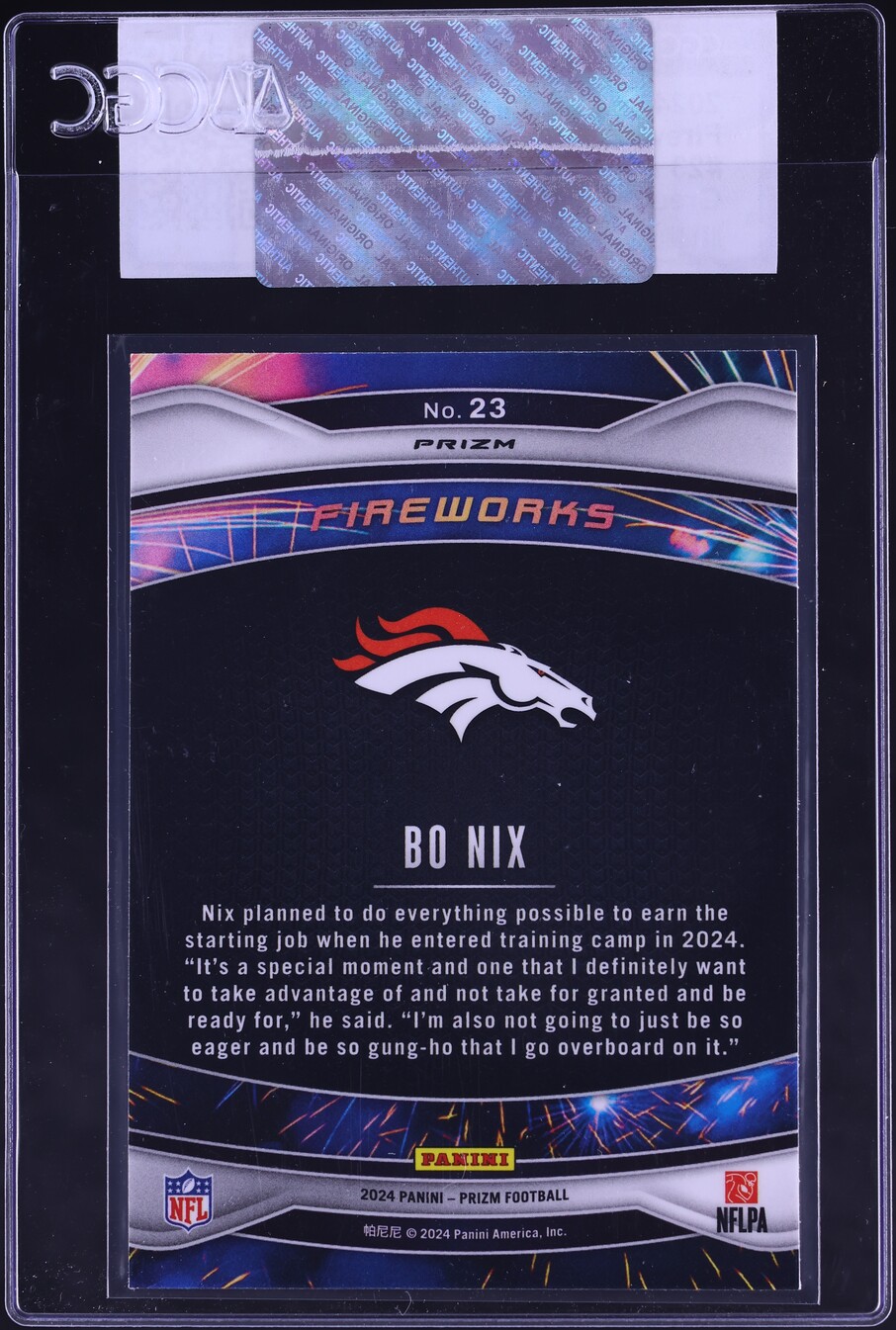 2024 Panini Prizm Fireworks Green Bo Nix ROOKIE #23 CGC AUTH