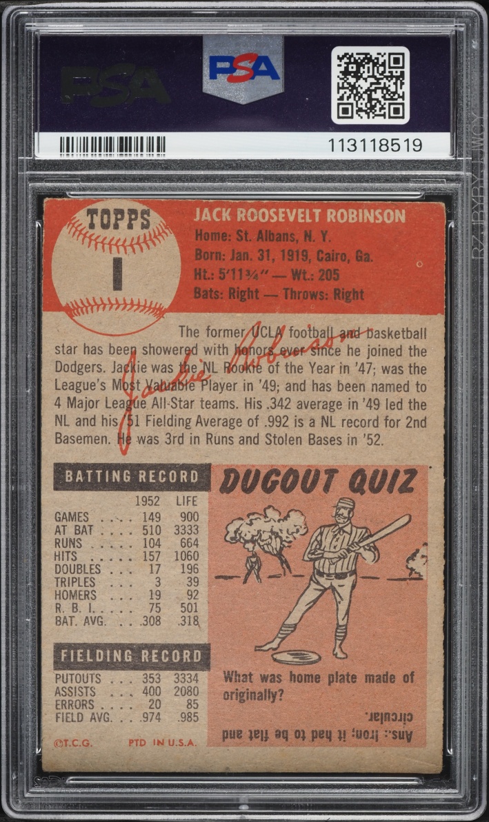 1953 Topps Jackie Robinson #1 PSA 1 PR