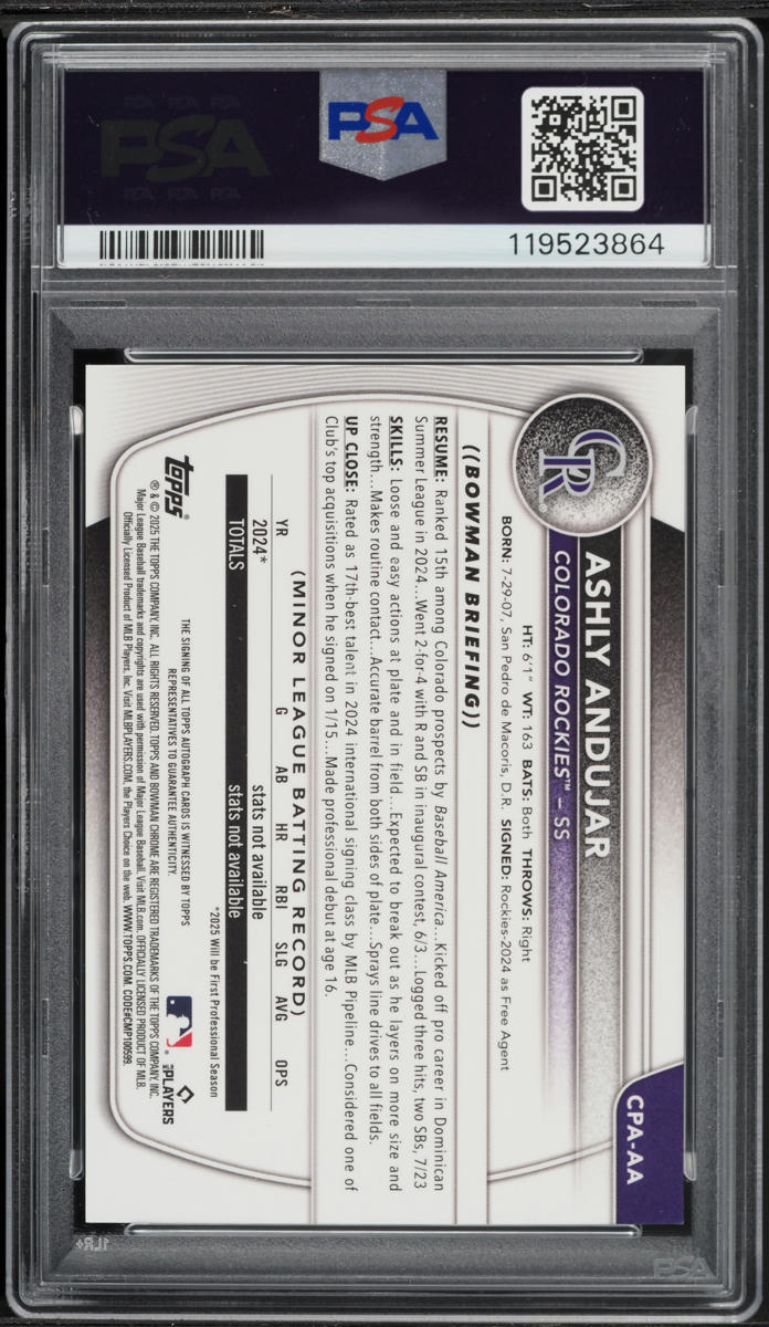 2025 Bowman Chrome Ashly Andujar PROSPECT AUTO #CPA-AA PSA 9 MINT
