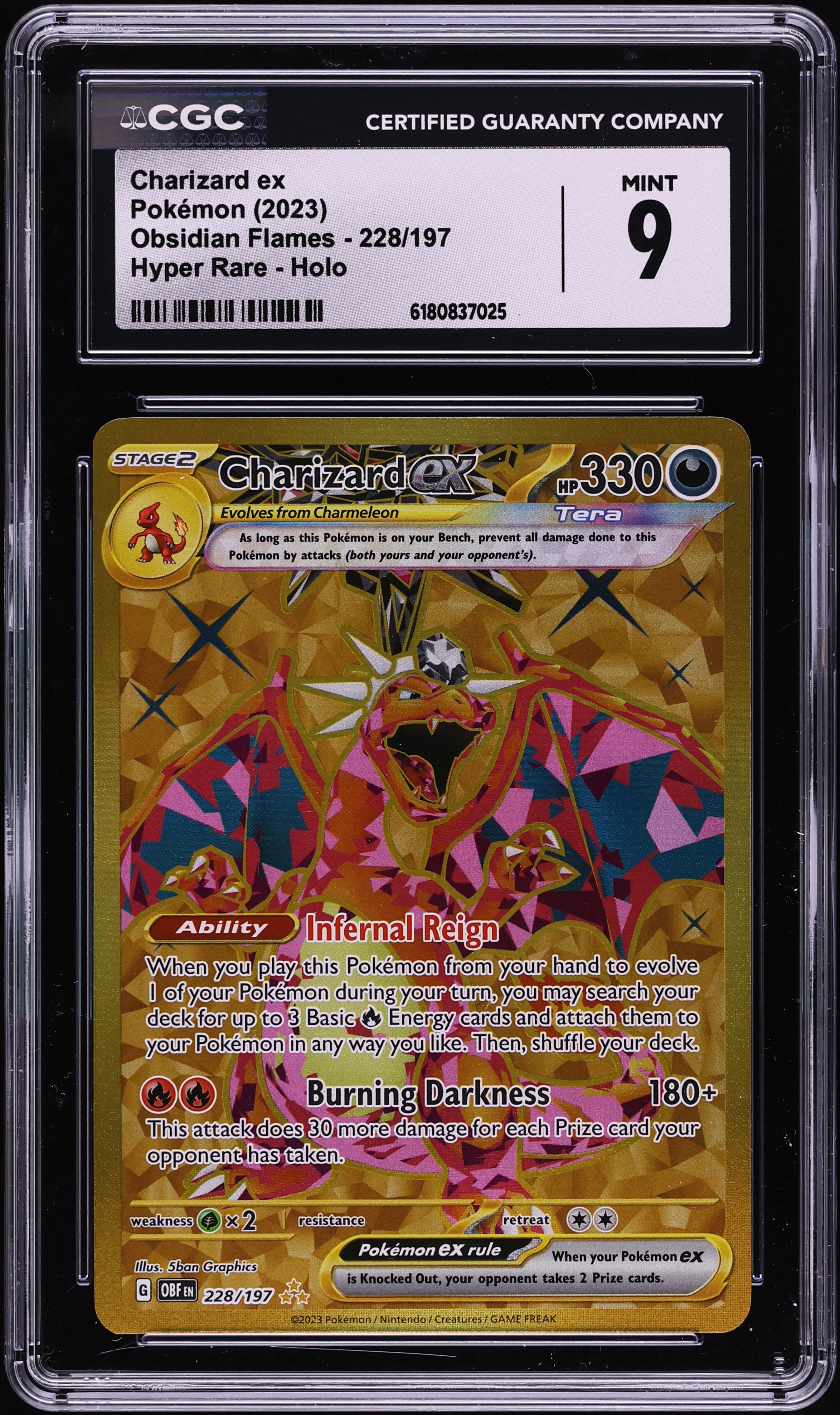 2023 Pokemon Scarlet & Violet Obsidian Flames Gold Rare Charizard EX #228 CGC 9 MINT