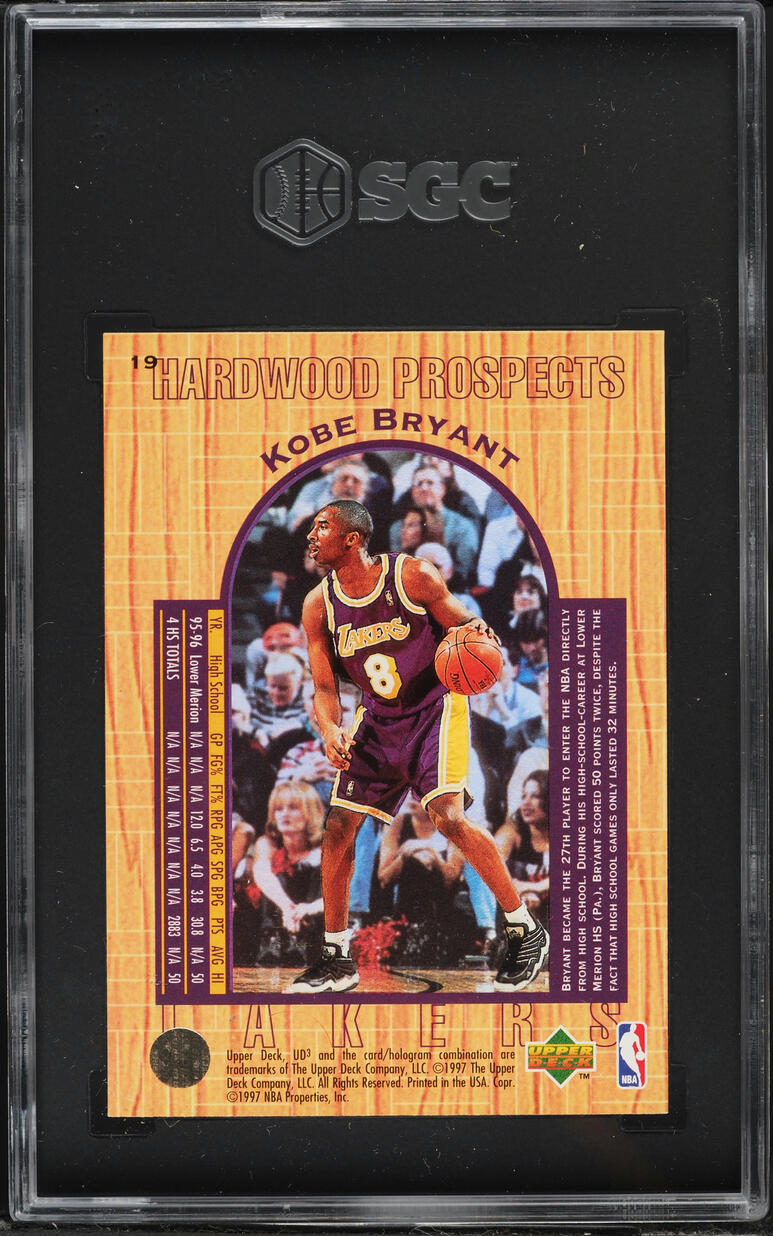 1996 Upper Deck 3 Hardwood Prospects Kobe Bryant ROOKIE #19 SGC 9.5 MINT+