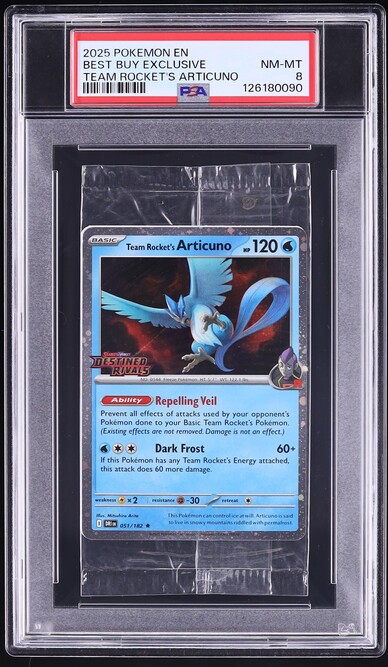 2025 Pokemon SV Promo Destined Rivals Best Buy Exclusive Pack Team Rocket's Articuno #51 PSA 8