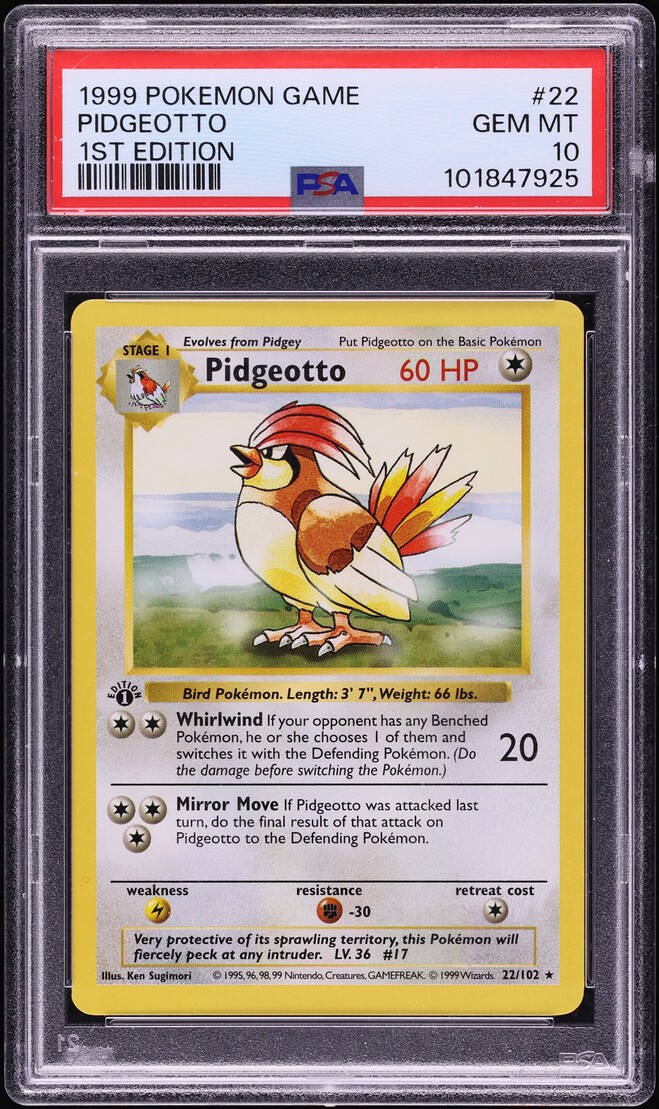 1999 Pokemon Base Set Shadowless 1st Edition Pidgeotto #22 PSA 10 GEM MINT