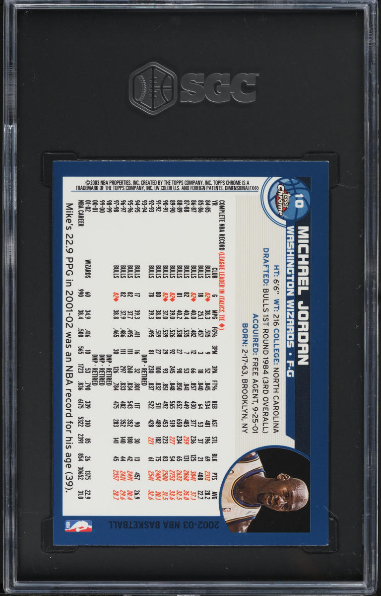 2002 Topps Chrome Michael Jordan #10 SGC 9.5 MINT+