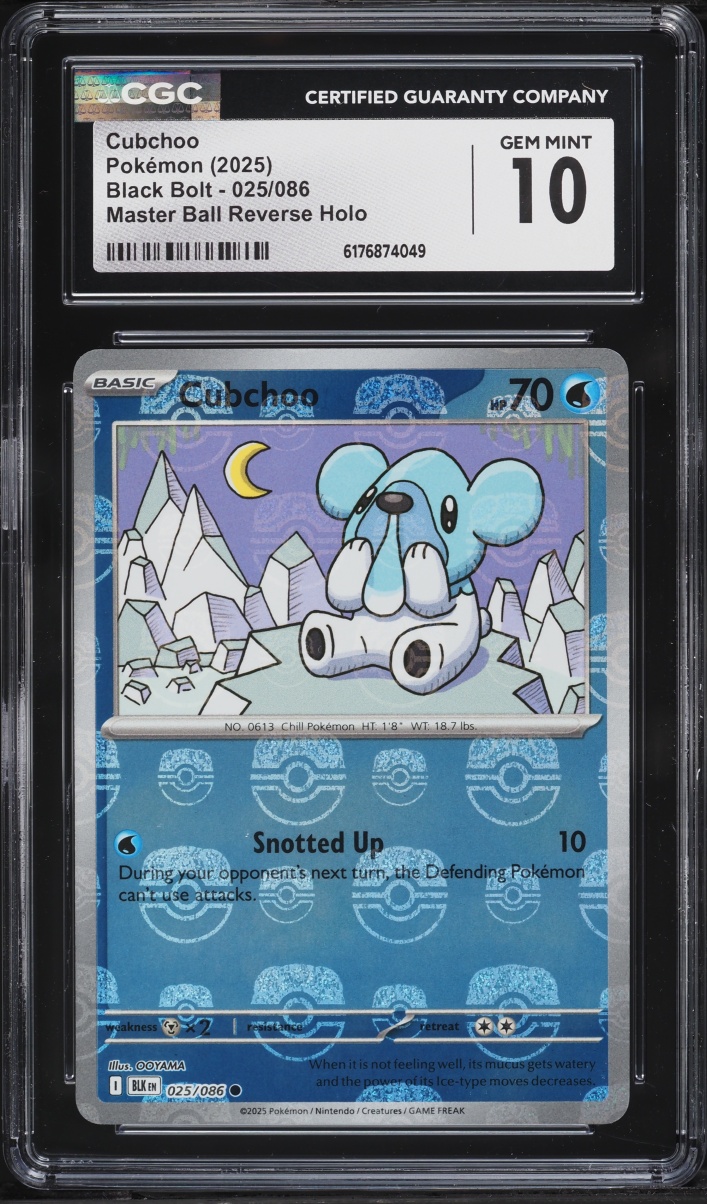 2025 Pokemon Scarlet & Violet Black Bolt Master Ball Reverse Holo Cubchoo #25 CGC 10 GEM MINT