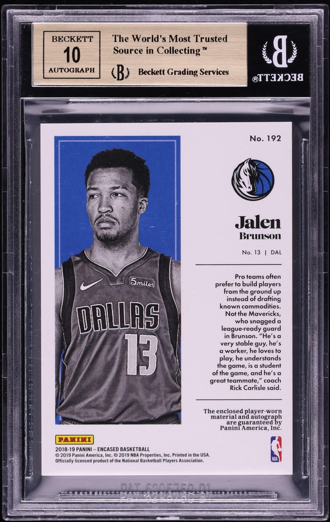 2018 Panini Encased Red Jalen Brunson ROOKIE PATCH AUTO /25 #192 BGS 9.5 GEM MINT