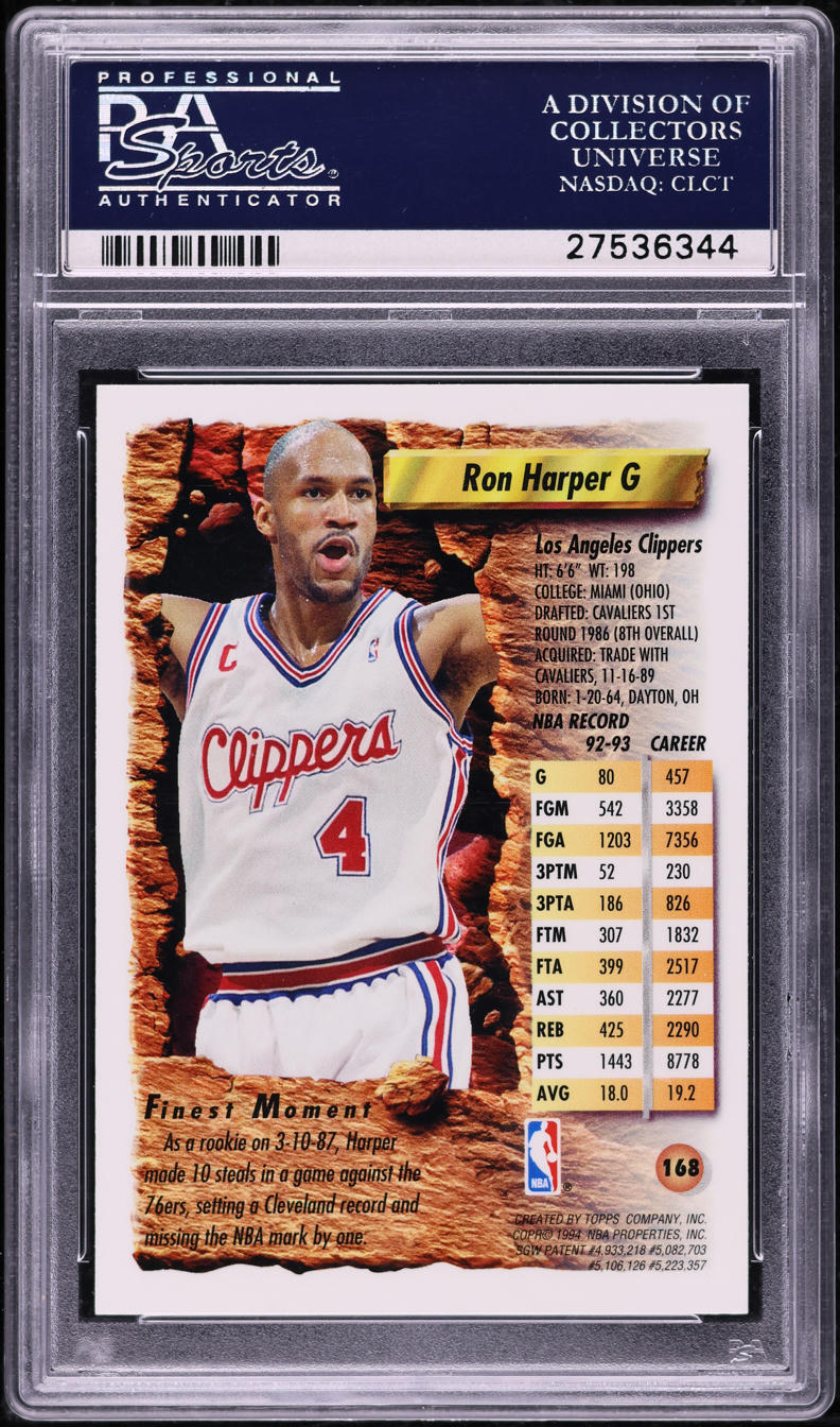 1993 Finest Refractor Ron Harper #168 PSA 10 GEM MINT