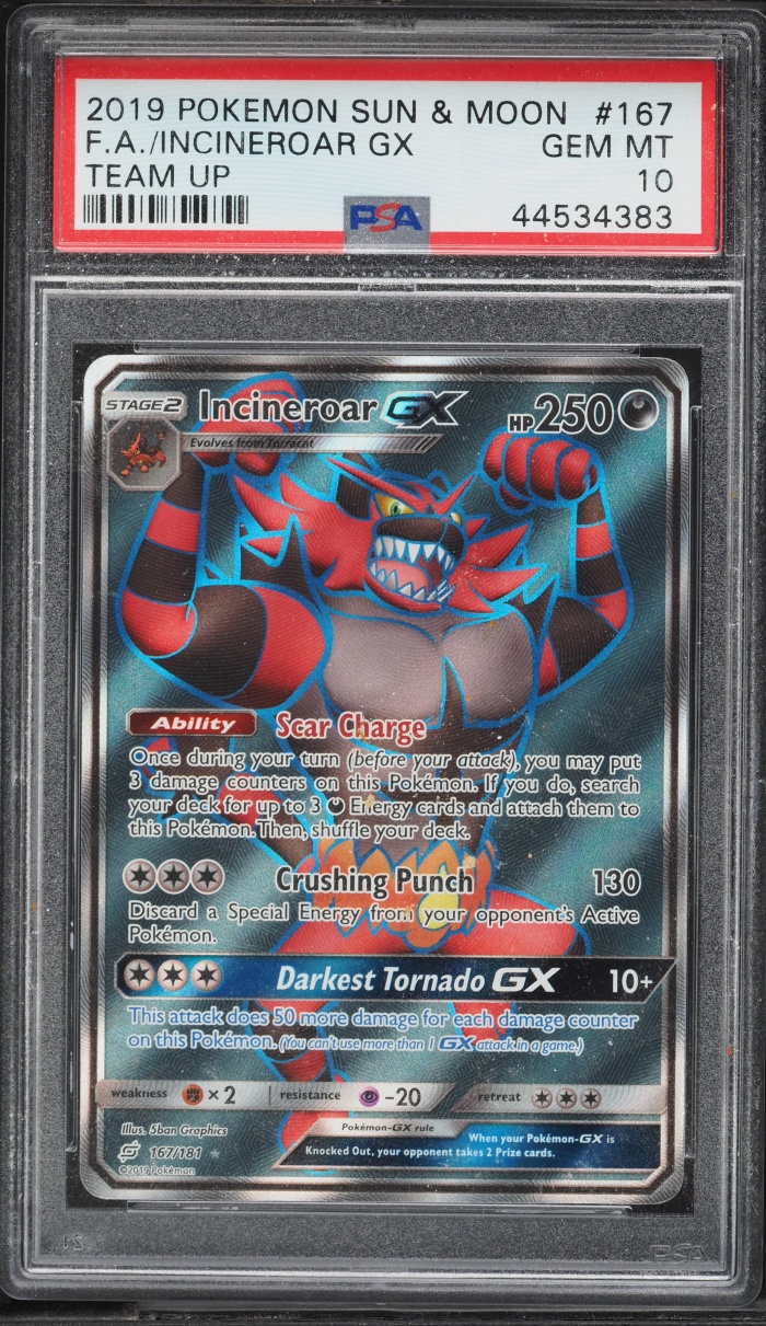 2019 Pokemon Sun & Moon Team Up Full Art Incineroar GX #167 PSA 10 GEM MINT
