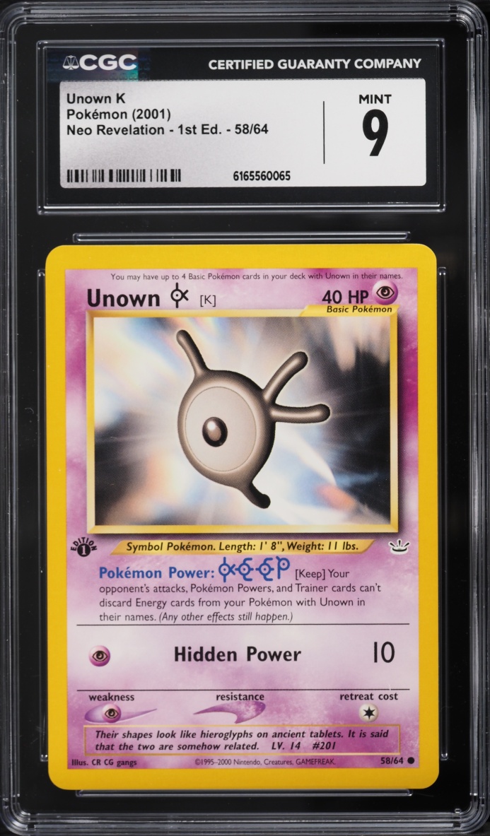 2001 Pokemon Neo Revelation 1st Edition Unown K #58 CGC 9 Mint