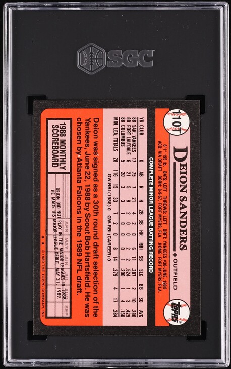 1989 Topps Traded Tiffany Deion Sanders ROOKIE #110T SGC 10 GEM MINT