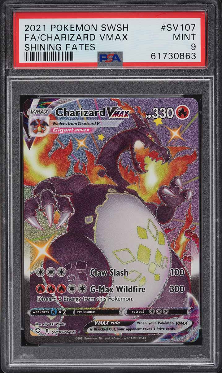 2021 Pokemon Sword & Shield Shining Fates Full Art Charizard VMAX #SV107 PSA 9 MINT