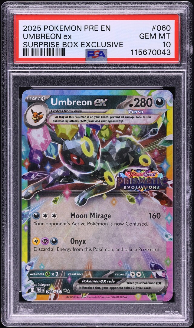2025 Pokemon SV Prismatic Evolutions Surprise Box Umbreon ex #60 PSA 10 GEM MINT