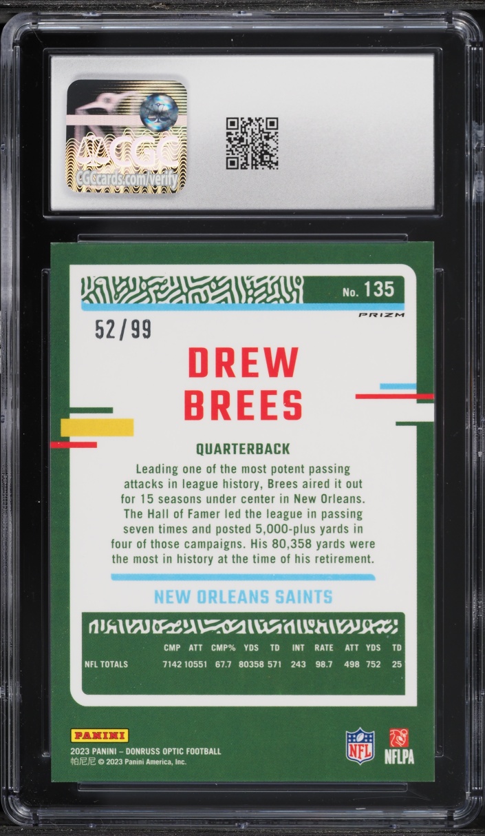 2023 Donruss Optic Red Drew Brees /99 #135 CGC 10 GEM MINT