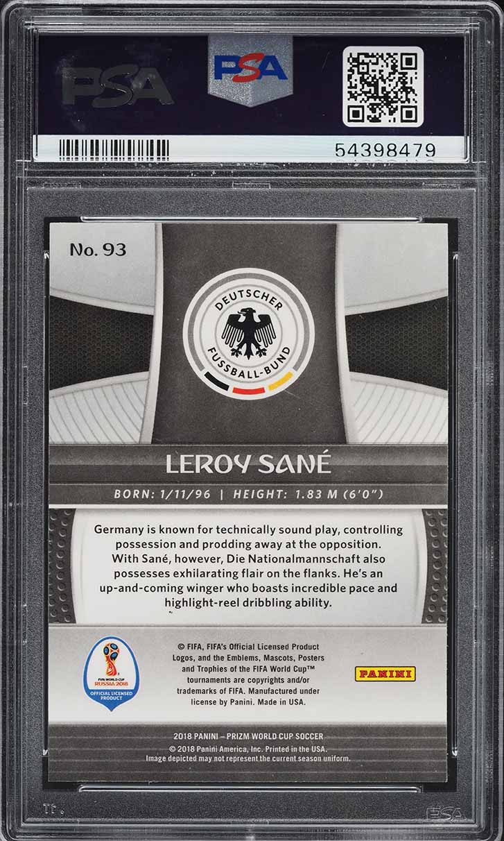 2018 Panini Prizm World Cup Leroy Sane ROOKIE #93 PSA 9 MINT
