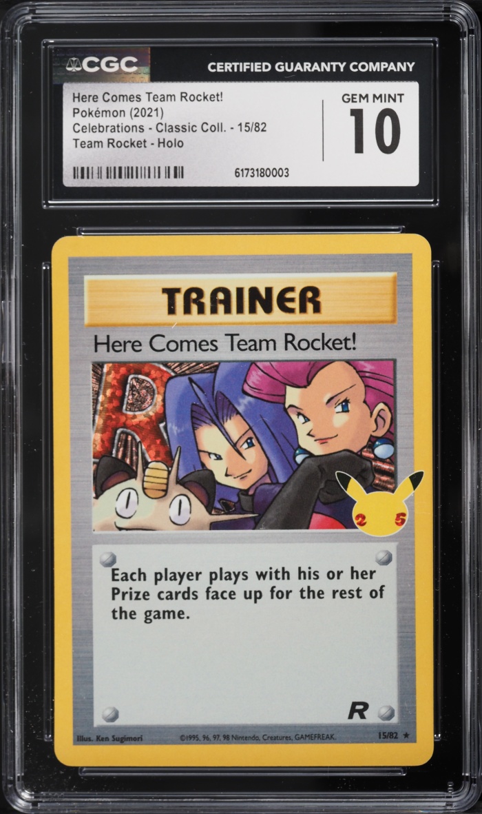 2021 Pokemon Sword & Shield Celebrations Holo Here Comes Team Rocket #15 CGC 10 GEM MINT