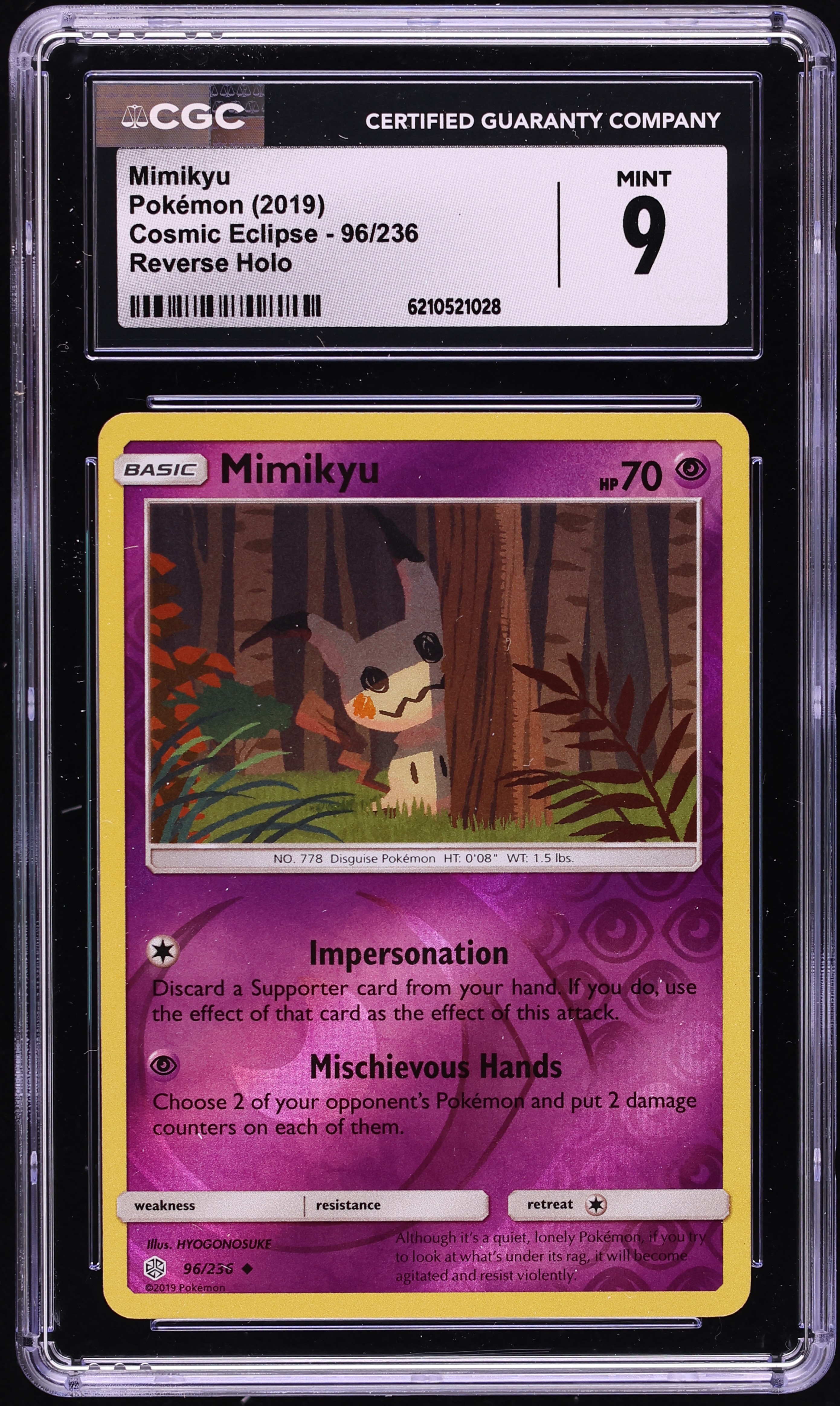 2019 Pokemon SM Cosmic Eclipse Reverse Holo Mimikyu #96 CGC 9 MINT