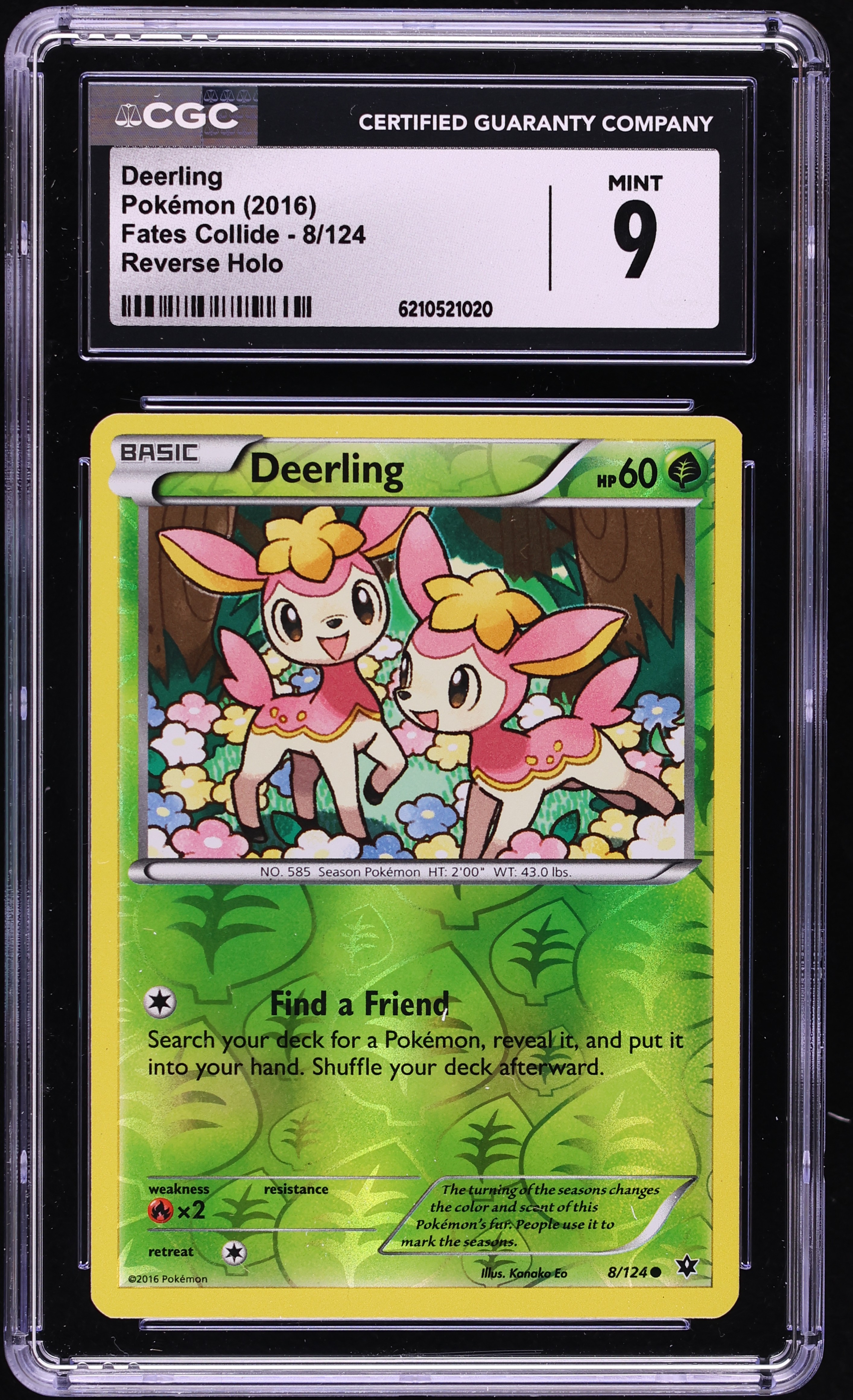 2016 Pokemon XY Fates Collide Reverse Holo Deerling #8 CGC 9 MINT