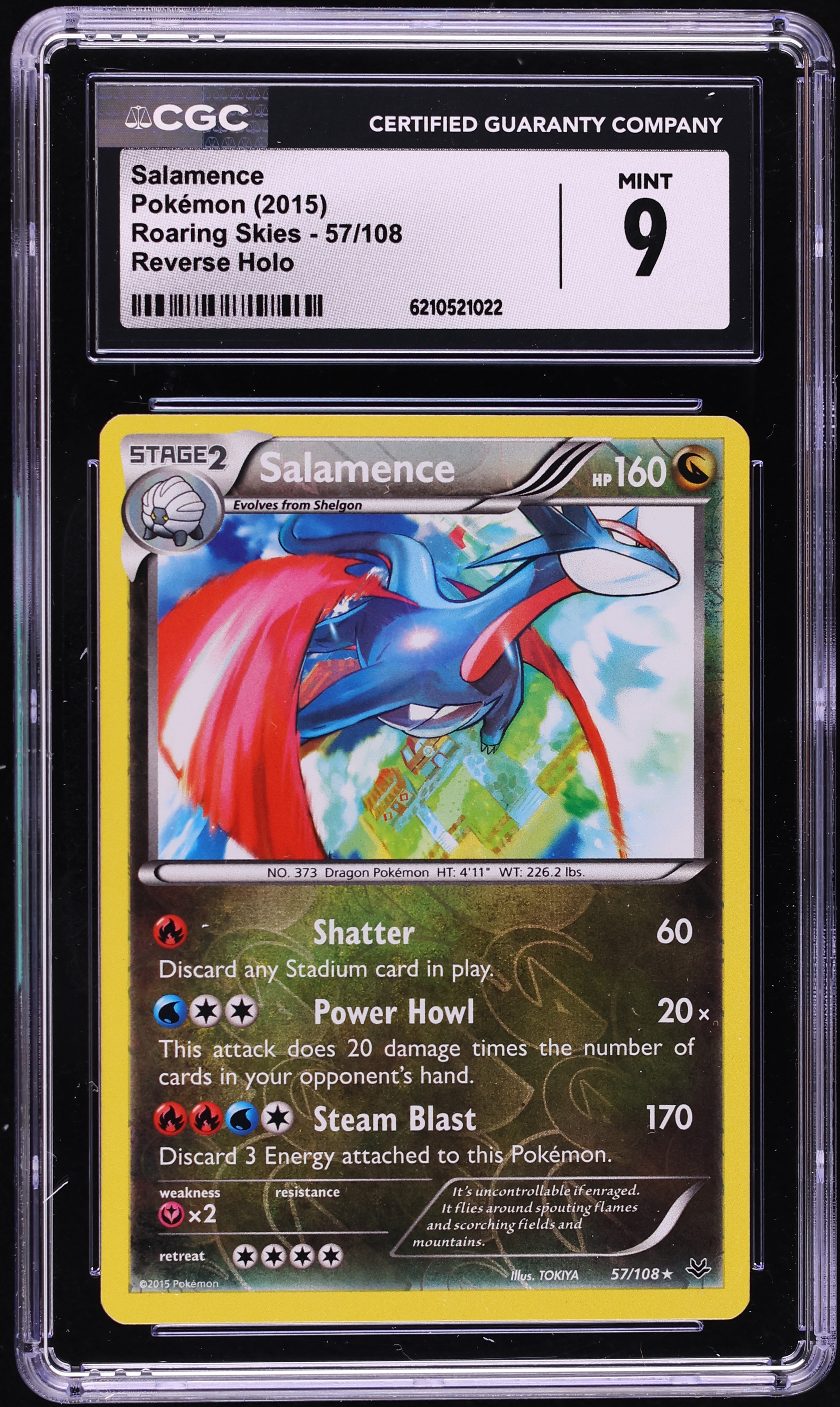 2015 Pokemon XY Roaring Skies Reverse Holo Salamence #57 CGC 9 MINT