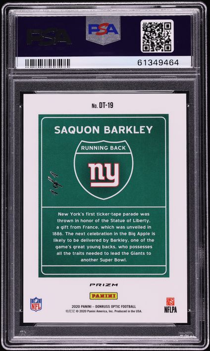 2020 Donruss Optic Downtown Gold Vinyl Saquon Barkley 1/1 #DT-19 PSA 9 MINT