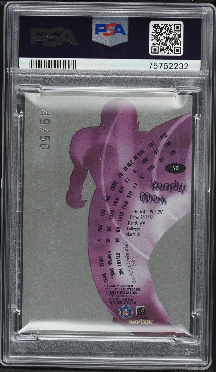 1999 Skybox E-X Century Essential Credentials Now Randy Moss /50 #50 PSA 9 MINT - Photo 2