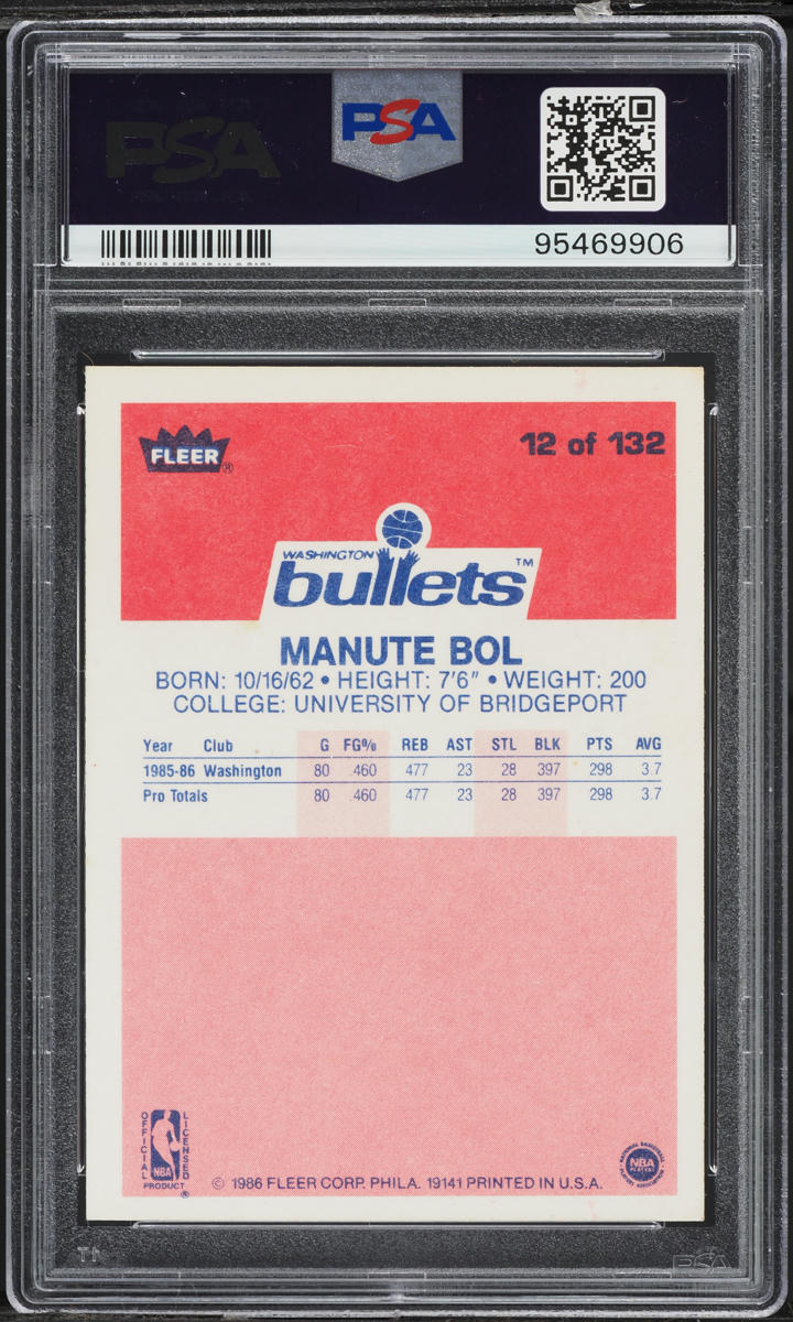 1986 Fleer Basketball Manute Bol ROOKIE #12 PSA 5 EX