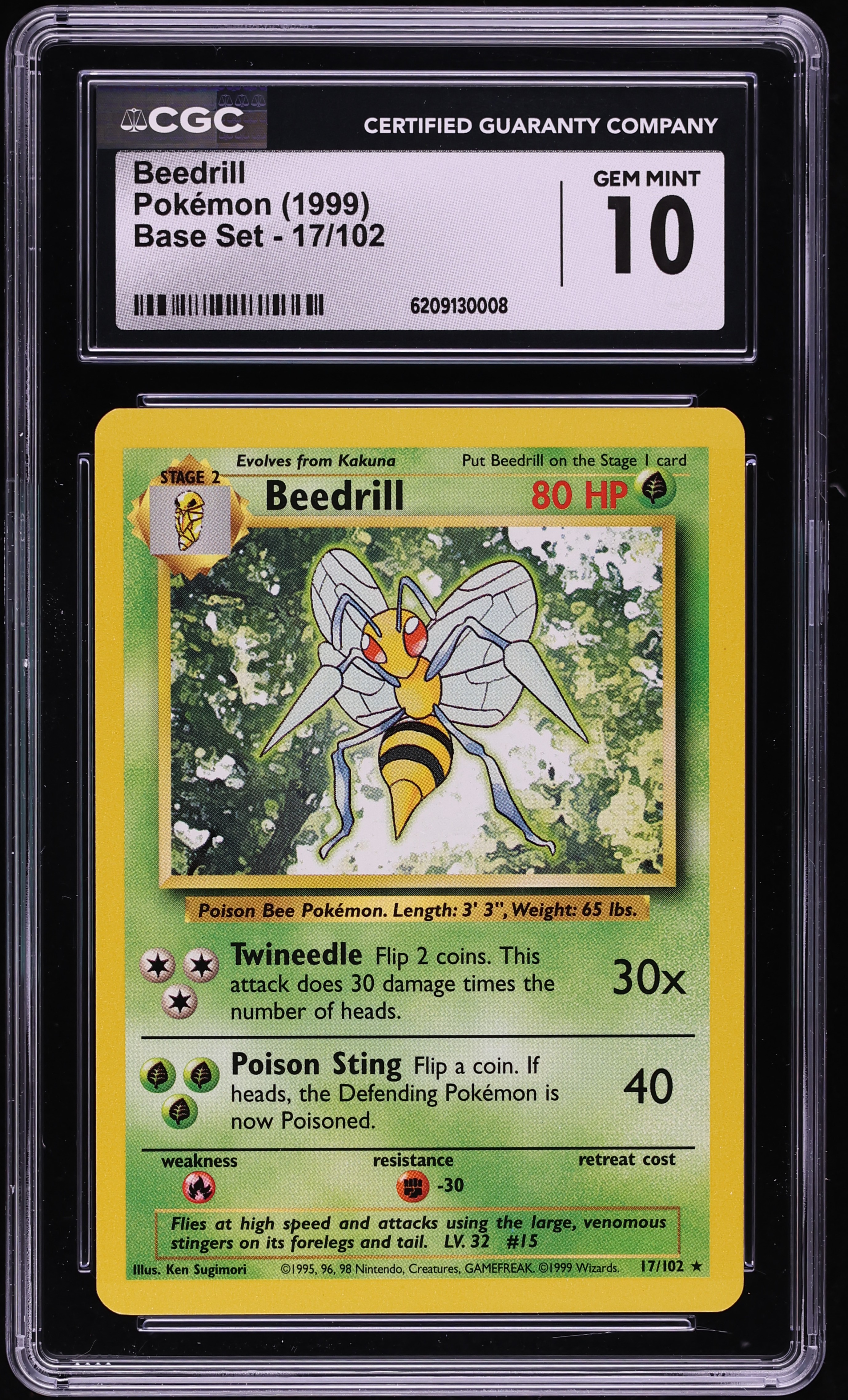 1999 Pokemon Base Set Beedrill #17 CGC 10 GEM MINT