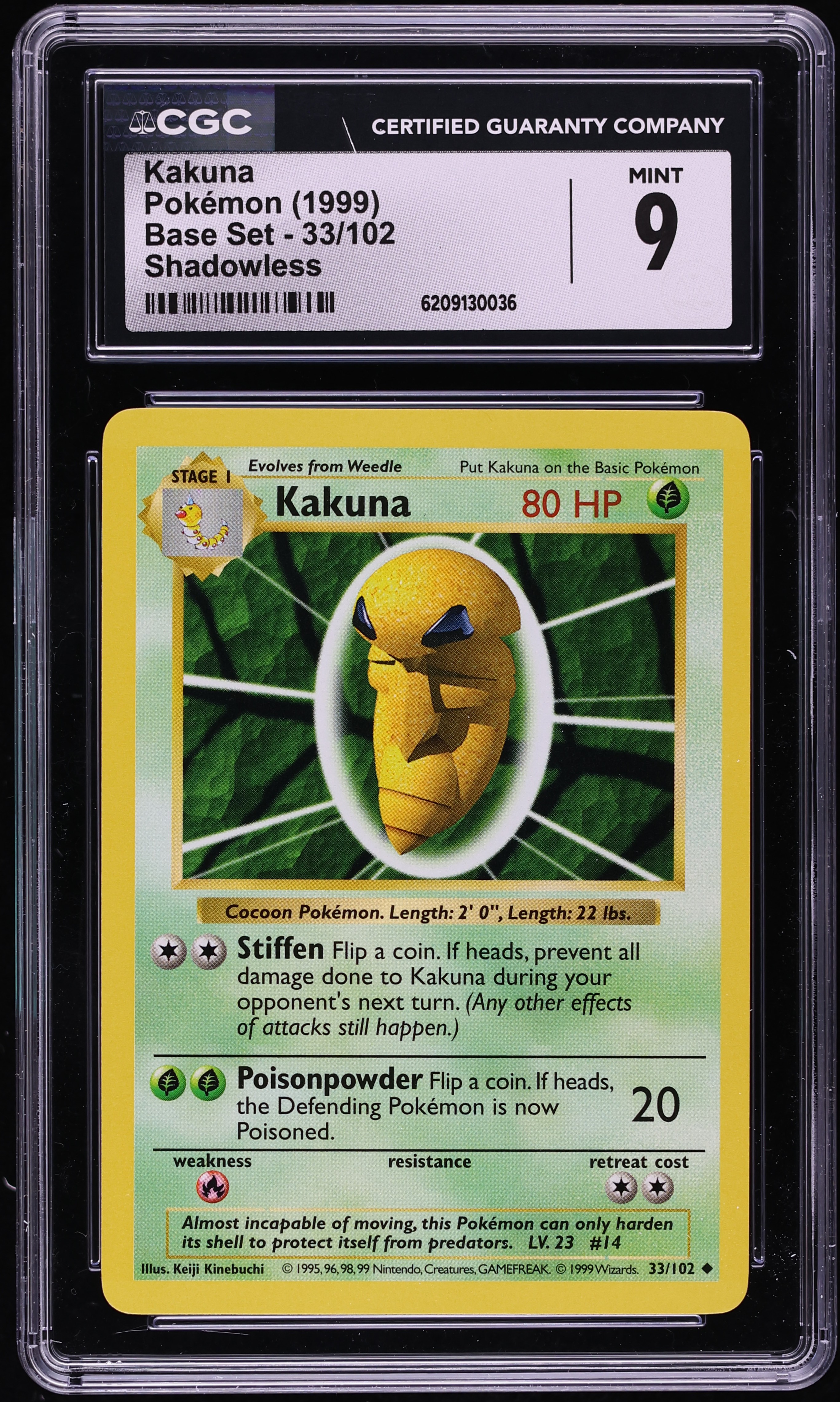 1999 Pokemon Base Set Shadowless Kakuna #33 CGC 9 MINT