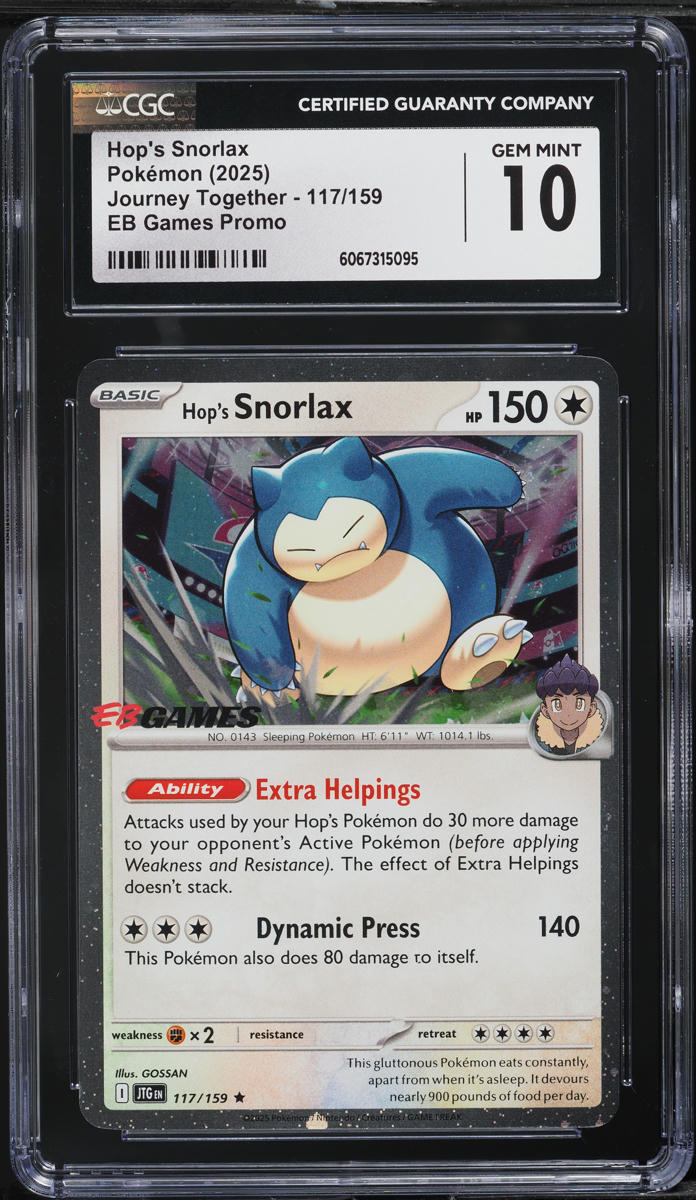 2025 Pokemon SV Journey Together EB Games Promo Hop's Snorlax #117 CGC 10 GEM