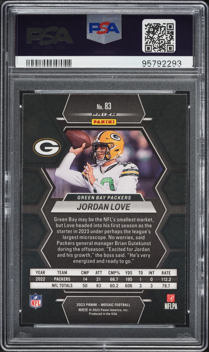2023 Panini Mosaic Honeycomb Jordan Love #83 PSA 10 GEM MINT
