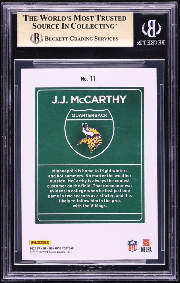 2024 Donruss Downtown! J.J. McCarthy ROOKIE #11 BGS 9.5 GEM MINT