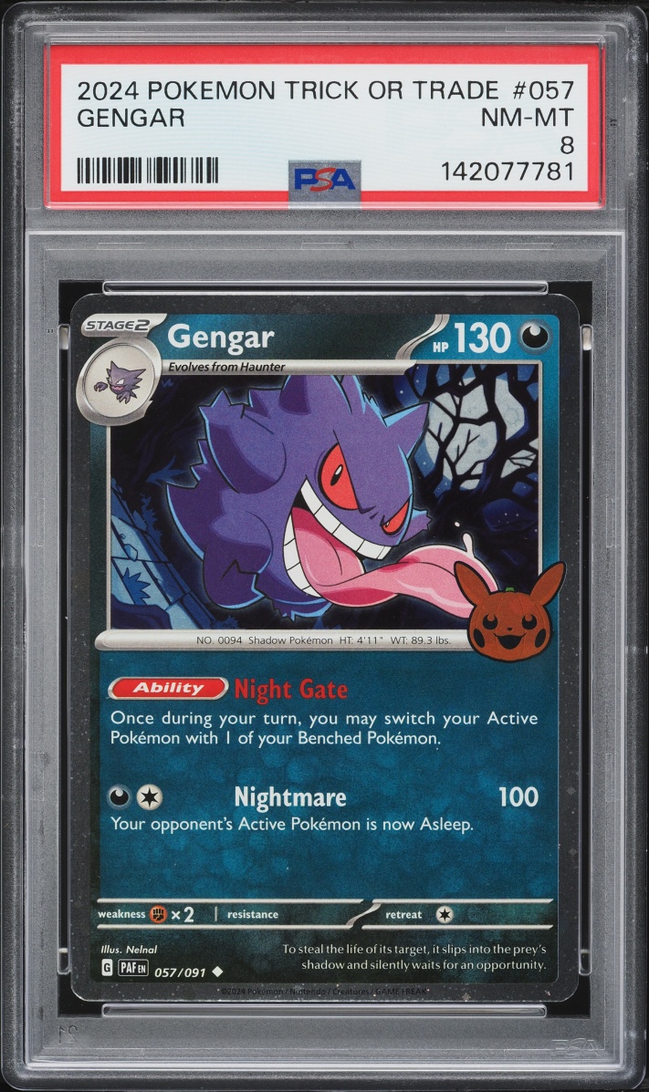 2024 Pokemon Scarlet & Violet Paldean Fates Trick Or Trade Holo Gengar #57 PSA 8 NM-MT