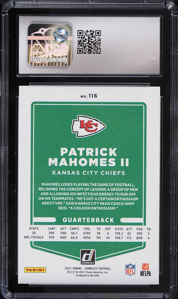 2021 Donruss Press Proof Premium Patrick Mahomes II #116 CSG 10 GEM MINT