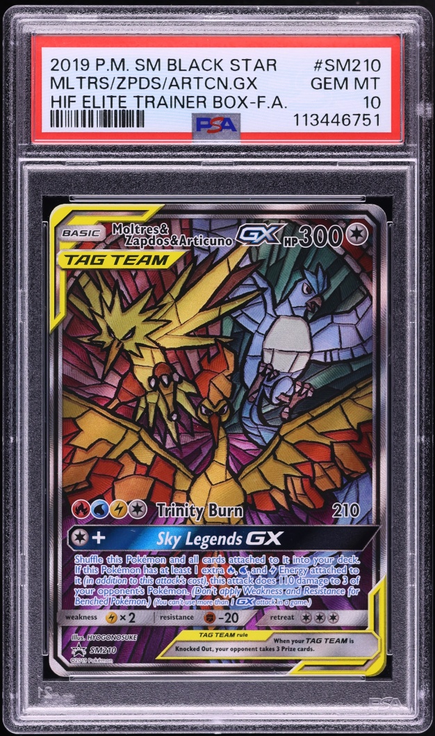2019 Pokemon Sun & Moon Promo Hidden Fates Full Art Moltres & Zapdos & Articuno GX #210 PSA 10